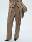 Mango Brownie Wool Blend Wide Leg Trousers, Brown