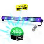 Barre à led HQ Power slim light - effet wash UV avec stroboscope blanc + jeu de lumière 6 LEDs de 1 watt RGB sur la sphère