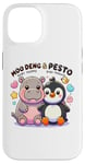 Coque pour iPhone 14 Moo Deng Et Le Bébé Hippopotame Au Pesto Bébé Pingouin