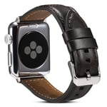 Apple Watch 9/8/7/6/5/4/3/2/1/SE - 45/44/42mm / Watch Ultra / Ultra 2 - Armband i äkta läder 22mm - Svart