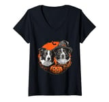 Womens Halloween Border Collie Dogs Cute Witch Dog Pumpkin Bat V-Neck T-Shirt