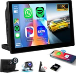 Autoradio Portable Apple Carplay Android Auto Airplay avec Caméra Frontale 4K DVR ADAS, 9 Pouces IPS Ecran Tactile avec Emetteur FM Bluetooth+1080P Caméra de Recul