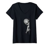 Womens Grey Alien Peeking - Zeta Reticuli Ufonaut - UFO Abduction V-Neck T-Shirt