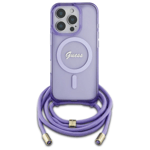 Guess iPhone 16 Pro Max Mobilskal MagSafe Crossbody Cord Script - Lila