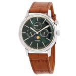 Timex Marlin Montre pour hommes, 40 mm, bracelet en cuir marron à ouverture rapide, en deux pièces, cadran vert, boîtier en acier inoxydable TW2W51000