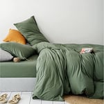 Sedefen Housse de Couette 200x200 cm Vert Sauge Couleur Unie - Parure de Lit 2 Personnes avec Fermeture Éclair - Housse Couette en Microfibre avec 2 Taie d'oreiller 65x65 cm