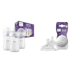 Philips Avent Lot de 3 biberons à Réponse Naturelle de 260 ml sans BPA, pour les bébés de 1 mois & Avent Lot de 2 tétines pour biberon à Réponse Naturelle 0% BPA, Débit 1