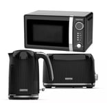 Geepas Black 1.7L Electric Kettle 2 Slice Bread Toaster & Microwave Kitchen Set