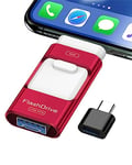 ZARMST Clé USB 256 Go, Extension de Cle Mémoire Externe, Clé Photo, Lecteur Flash pour iOS et Android, Ordinateur, Pc, Photos/Vidéos/Fichiers Copiés en Un Clic (Rouge)