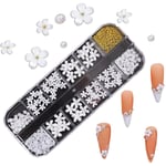 3D Blommiga Nagelkonst Berlocker Set Glitter Vita Blommor Pärla Nagelkonst Gyllene Kaviar Pärlor Nagel Dekoration Akryl Nagelkonst Stud Nagel Tillbehör Verktyg