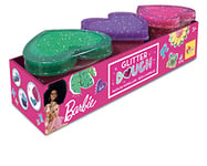 Lisciani - Barbie Pâte à modeler avec paillettes - 3 Pots en forme de cœur - Loisirs Créatifs - Moules Inclus - 3 x 100g - Pour Filles à partir de 3 ans