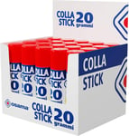 Colle Forte Stick Extra Adhésive, 20 Bâtons, 20 gr - Set Colles sans Solvants pour Papeterie Bureau et Fourniture Scolaire - Résistante et sans Grumeaux sur Papier et Carton, Sûre pour Enfants