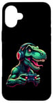 Coque pour iPhone 16 Plus Gaming Dinosaurs- Le T-rex joue aux jeux vidéo