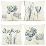 ZWJD Lot de 4 Housse Coussin Florale Peinture à l'aquarelle Housses de Coussin Décoratives en Coton Lin Taie Oreiller de Canapé Housse De Coussincarré pour Lit Voiture De La Maison Canapé