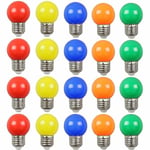 20-pack färgade LED-lampor 2w E27 G45 belysningslampor, färgade LED-golfbollslampor, blandade färger 45mm x 68mm