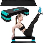 Neosport Step-Bench d'aérobic Step-Bench avec Tapis antidérapant – Hauteur réglable avec 3 Niveaux – Appareil d'entraînement pour Le Bureau et la Maison – 30 x 80 x 20 cm – Turquoise, Noir