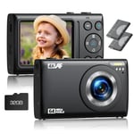 Digital Camera 4K 64MP with 32GB Card, Point and Shoot Digital Camera with 18X Digital Zoom, 2 Batteries, Compact Small Camera for Teens Kids Boys Girls