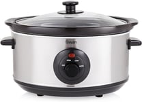 Swan SF17020N 3.5 Litre Oval Stainless Steel Slow Cooker with 3 Cooking Setting