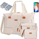 Sac de Sport pour Femme, Sac de Sport de Voyage avec Port de Charge USB, Blanc crème, Sacs de Sport