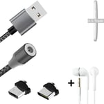 Magnetic charging cable + earphones for Motorola Moto E + USB type C a. Micro-US