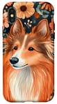 Coque pour iPhone X/XS Orange Aquarelle Floral Merle Shetland Sheepdog Art