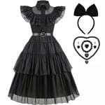 Flickor Wendsday Klänning Barn Halloween Svart Familjekläder Barn Dans Cosplay Kostym Prinsessa Jul Fantasy Dress 02 4-5T(120)