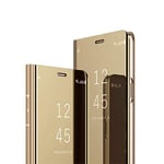 MRSTER Xiaomi Redmi Note 7 Miroir Housse Coque Etui à Rabat, Mirror Smart View Standing 360° Protecteur Etui Coque pour Xiaomi Redmi Note 7. Flip Mirror: Gold