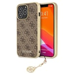 Étui Coque IPHONE 13 Pro Guess Simili Cuir Braun Avec Chaîne Or