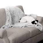 Furhaven Medium Waterproof Calming Plush Long Faux Fur & Velvet Dog Blanket, Washable - Mist Gray, Medium