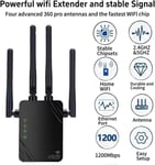 WiFi-toistin, 2024 uusi WiFi-vahvistin, 1200 Mbps WiFi-vahvistin, kaksikaistainen 5GHz ja 2,4GHz WiFi-vahvistin, toistin/reititin/AP-tila, 4 antennia, ihanteellinen kotiin ja toimistoon