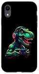 Coque pour iPhone XR Gaming Dinosaurs- Le T-rex joue aux jeux vidéo