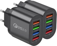 Lot De 2 Chargeurs Usb Pour Téléphone Portable Avec Charge Rapide, Pr Usb Murale Multiple Avec 4 Ports, Quick Charge Noir, Ipad Huawei Google, Adaptateur Secteur Rapide 3.0