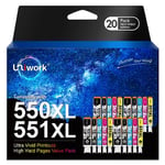 Uniwork 550XL 551XL Compatible Ink Cartridge Replacement for Canon PGI 550XL CLI 551XL Pixma iP7250 MG5650 MX925 iX6850 MG5550 MG5450 MG6650 MX920 MG5400 MG6450(PGBK Black Cyan Magenta Yellow,20-Pack)