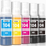 104 Encre Compatible avec EPSON Ecotank ET-2870 ET-2720 ET-2811 ET-2820 ET-2821 ET-2810 ET-2865 ET-2710 ET-2826 (2BK C M Y)