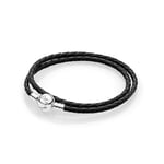 PANDORA Bracelet Silver Leather Bracelet, Double, Black 590745CBK-D5 Marque, taille unique, Métal, Pas de gemme