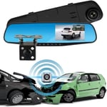 Caméra de Bord Grand Angle 170° Dashcam pour Voiture Camping- Car. Caméra Avant et arrière étanche caméra embarquée dvr Full HD 1080P rétroviseur connecté avec Radar de recul Aide au stationnement