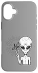 iPhone 16 Plus Funny and cute Grey Alien "No" V-Finger Gesture Case