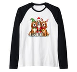 Basset Hound Christmas Dogs Funny Santa Reindeer Elf Holiday Raglan Baseball Tee