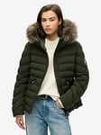 Superdry Fuji Faux Fur Hooded Coat - Green, Green, Size 8, Women