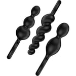 Satisfyer Booty Call Black 3 Piece Silicone Anal/Butt Ringed Plug Set Sex Toy