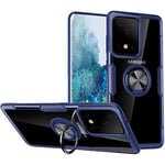 WATACHE Coque Galaxy S20 Ultra,Cristal Clair Housse Protection téléphone Hybride Fibre Carbone avec [béquille Support d'anneau] [Fonction de Support de Voiture magnétique] pour Galaxy S20 Ultra,Bleu