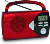 477201 Radio Reveil Am/Fm,Affichage Digital,Poignee Rabattable,Compacte,Secteur Ou Piles Couleur Rouge