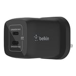 Belkin 65W Dual USB Type C Wall Charger, Fast Charging Power Delivery 3.0 with GaN Technology, USB Plug fast charger for iPhone 15, 14, 13, iPad, MacBook, Samsung Galaxy S24, Pixel and more - Black