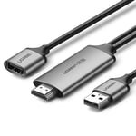 Ugrønn HDMI-adapter til USB-A (hann) / USB-A (hun), 1,5 m - grå