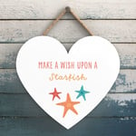 WISH UPON STARFISH SEASIDE BEACH THEMED NAUTICAL HEART HANGING PLAQUE