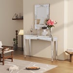 Table Console Plateau en Verre Miroir Console Meuble Entrée Table d'Appoint pour Salon Couloir 120x35x80.5cm