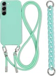 Galful Coque avec Cordon de Collier pour Samsung Galaxy S24 Plus Étui Colliers de Téléphone avec 2 Chaine Bandouliere Housse TPU Silicone Case Mince Antichoc Réglable Lanyard Case-Vert Menthe