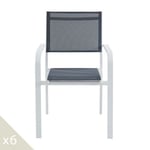 Lot de 6 chaises de jardin en aluminium blanc et textilene - Palawan