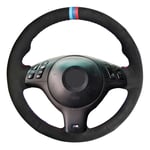 SODMLZ Couvre-Volant de Voiture Cousu à la Main en Cuir suédé Noir, pour BMW E46 E39 330i 540i 525i 530i 330Ci M3 2001 2002 2003