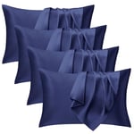 Seiwohl Satin Pillowcase Soft as Silk Pillowcases for Hair and Skin Navy Blue Pillow Cases 4 Pack for sleeping, Cooling Pillow cases with Envelope Closure, Standard Size 50x75 cm